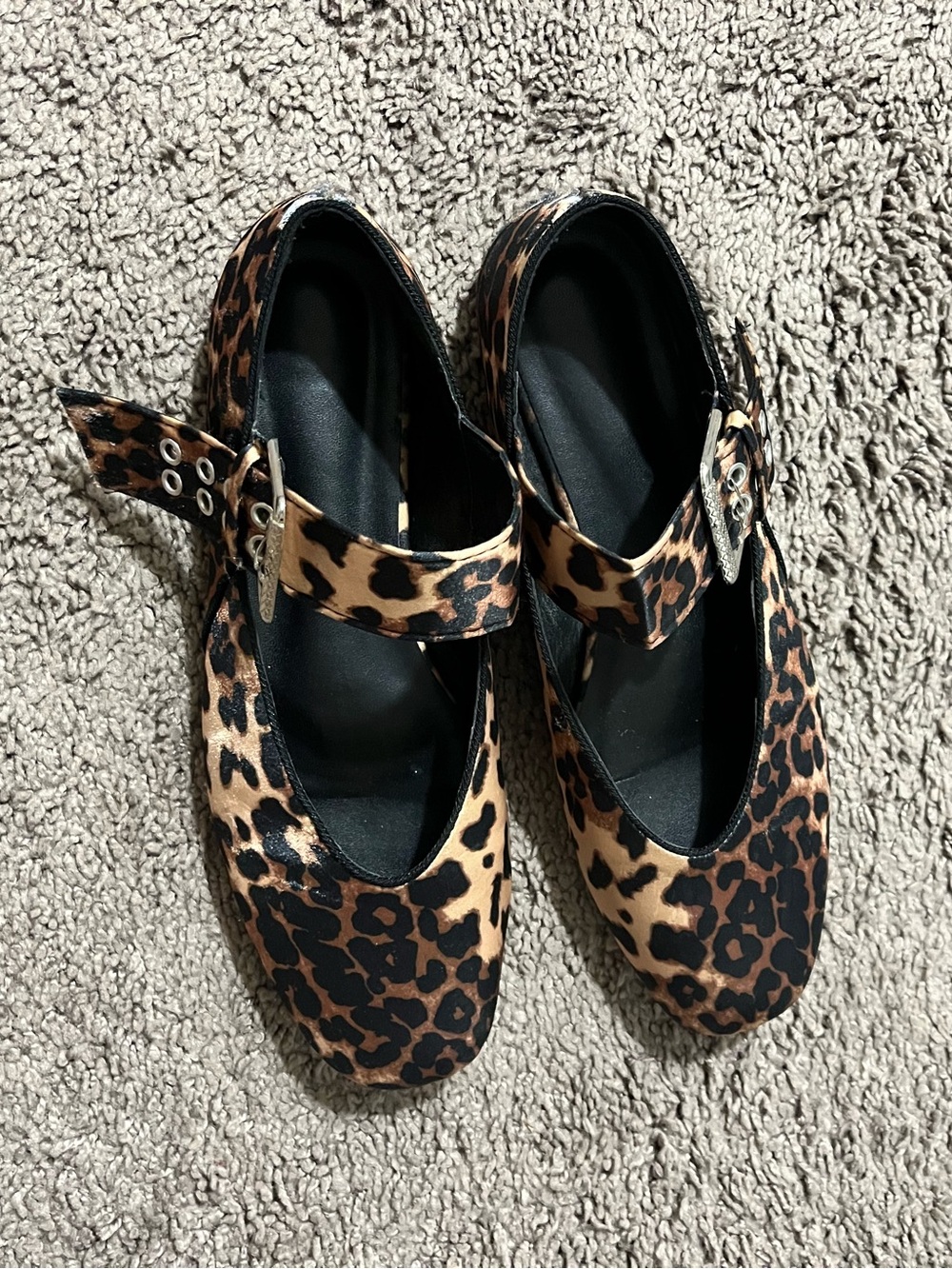 Leopard Print Mary Jane Flats with Buckle Strap - Brown - Picture 3 of 11